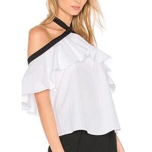 ALICE & OLIVIA OFF SHOULDER HALTER TOP WHITE BLACK WOMEN’S SIZE XL